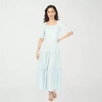 White Mark Square Neck Short Sleeve Tiered Womens Elbow Maxi Dress