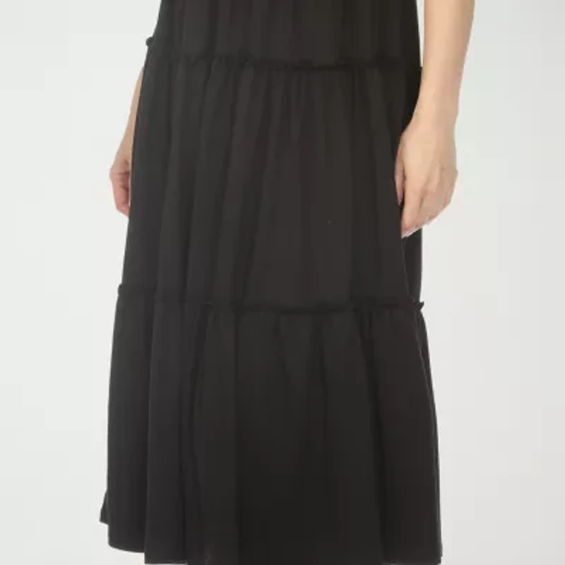 White Mark Square Neck Short Sleeve Tiered Womens Elbow Maxi Dress