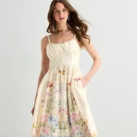 Melonie T Womens Midi Sweetheart Neck Sleeveless Floral Fit + Flare Dress