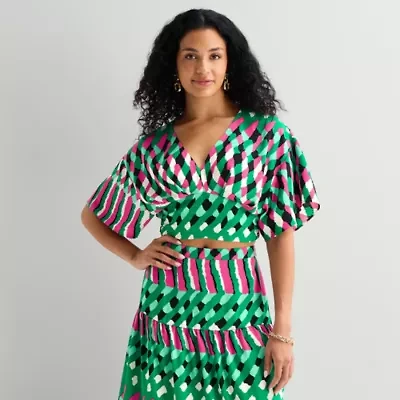 Bold Elements Womens V Neck Elbow Sleeve Blouse