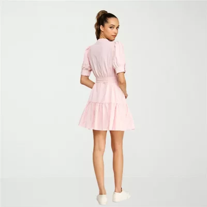 belle vie Womens Elbow Sleeve Striped Shirt Dress