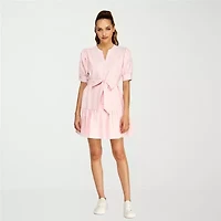 belle vie Womens Elbow Sleeve Striped Shirt Dress