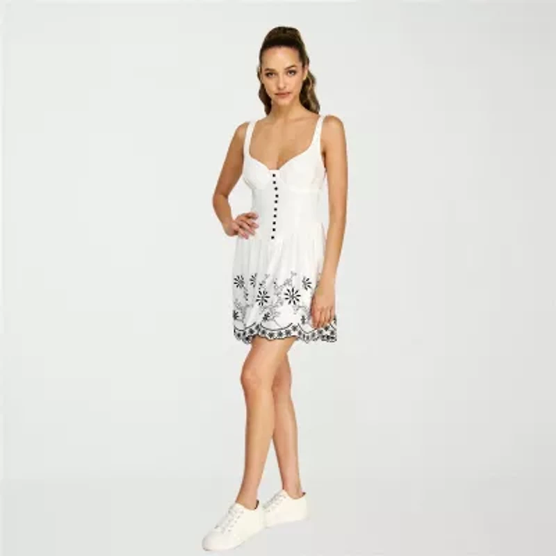 belle vie Womens Sleeveless Embroidered Fit + Flare Dress