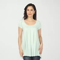 White Mark Cap Sleeve Pleated Womens Crew Neck Short Tunic Top