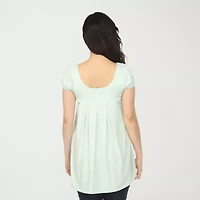 White Mark Cap Sleeve Pleated Womens Crew Neck Short Tunic Top