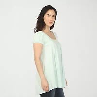 White Mark Cap Sleeve Pleated Womens Crew Neck Short Tunic Top