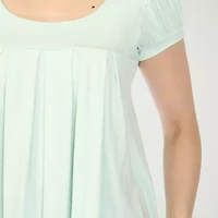 White Mark Cap Sleeve Pleated Womens Crew Neck Short Tunic Top