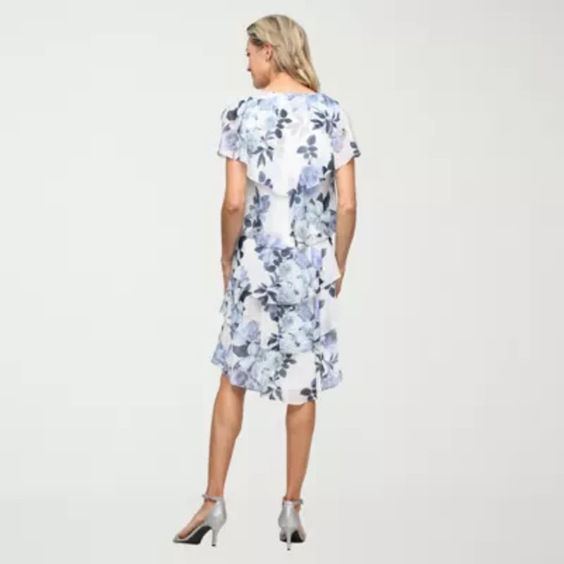 S. L. Fashions Womens Short Sleeve Midi Floral Shift Dress