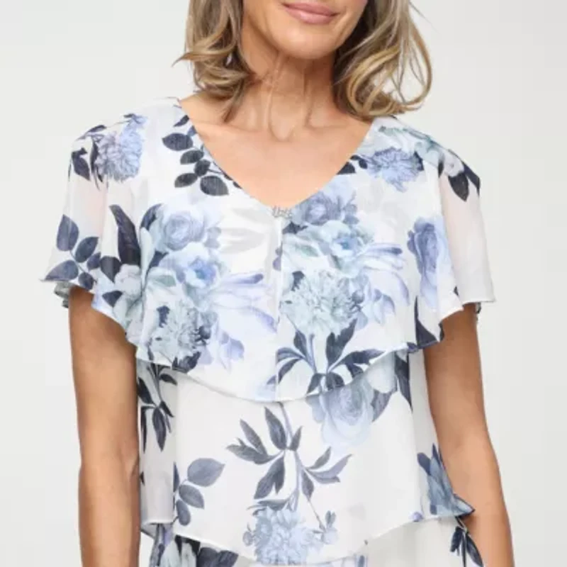 S. L. Fashions Womens Short Sleeve Midi Floral Shift Dress