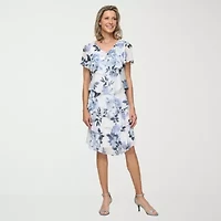 S. L. Fashions Womens Short Sleeve Midi Floral Shift Dress