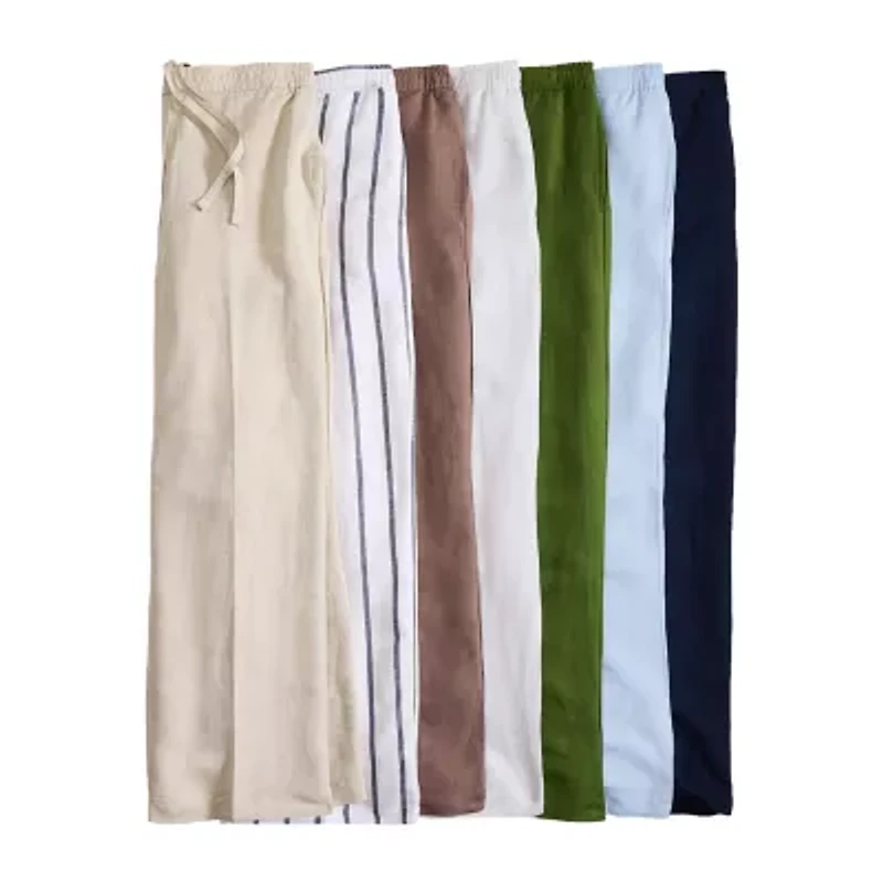 Liz Claiborne Linen Womens Wide Leg Mid Rise Pull-On Pant