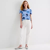 Liz Claiborne Womens Split Crew Neck Short Sleeve Blouse