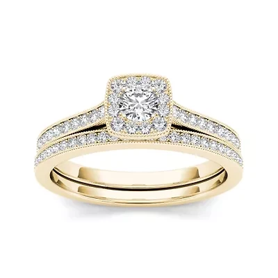 1/2 CT. T.W. Diamond 10K Yellow Gold Halo Bridal Ring Set