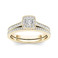 1/2 CT. T.W. Diamond 10K Yellow Gold Halo Bridal Ring Set