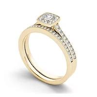 1/2 CT. T.W. Diamond 10K Yellow Gold Halo Bridal Ring Set