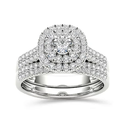 1 CT. T.W. Diamond 10K White Gold Bridal Ring Set