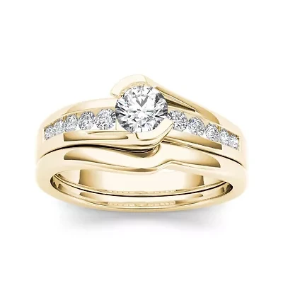 1/2 CT.T.W. Natural Diamond 14K Yellow Gold Bridal Ring Set