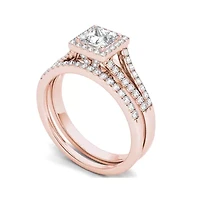 1 CT.T.W. Natural Diamond 10K Rose Gold Bridal Ring Set