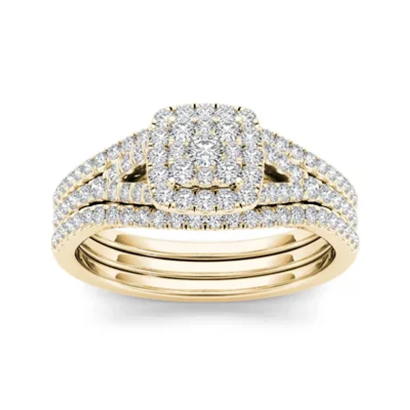 3/4 CT.T.W. Natural Diamond Cluster 10K Yellow Gold Bridal Ring Set