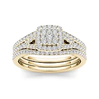 3/4 CT.T.W. Natural Diamond Cluster 10K Yellow Gold Bridal Ring Set