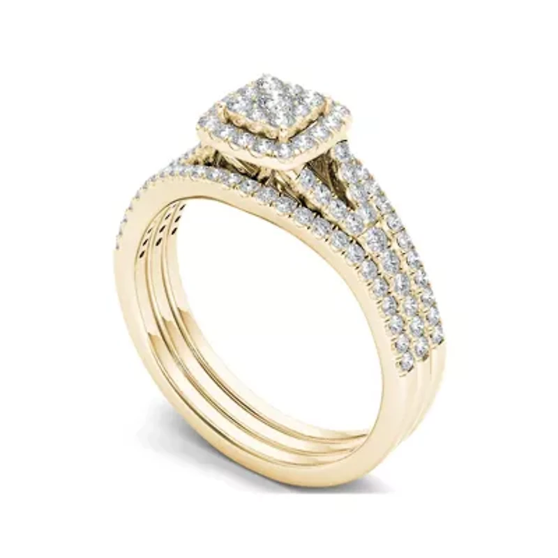 3/4 CT.T.W. Natural Diamond Cluster 10K Yellow Gold Bridal Ring Set