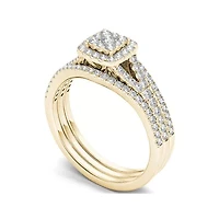 3/4 CT.T.W. Natural Diamond Cluster 10K Yellow Gold Bridal Ring Set