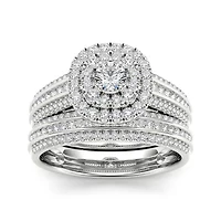 1 CT.T.W. Natural Diamond Halo 10K White Gold Bridal Ring Set