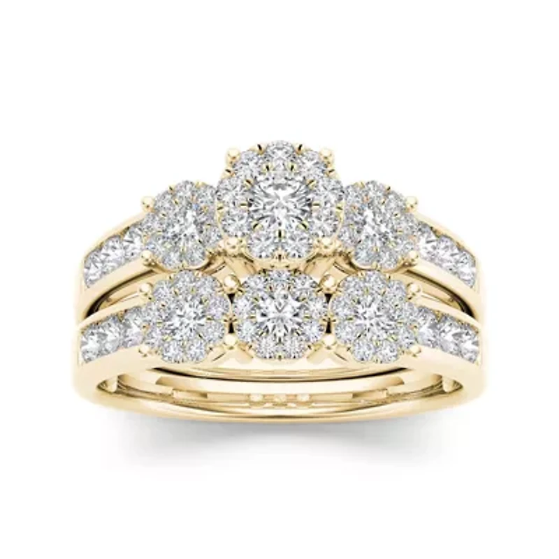 3/4 CT.T.W. Natural Diamond Cluster 10K Yellow Gold Bridal Ring Set
