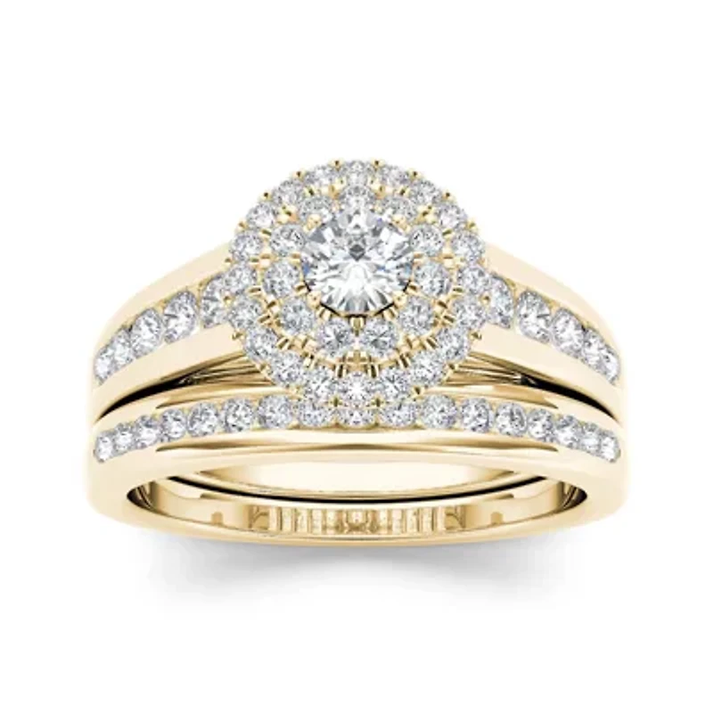 7/8 CT. T.W. Diamond 10K Yellow Gold Halo Bridal Ring Set
