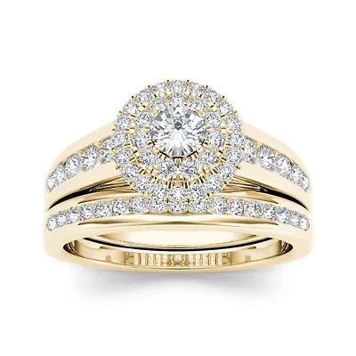 7/8 CT. T.W. Diamond 10K Yellow Gold Halo Bridal Ring Set