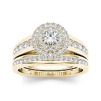 7/8 CT. T.W. Diamond 10K Yellow Gold Halo Bridal Ring Set