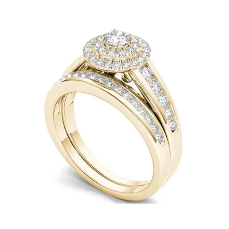 7/8 CT. T.W. Diamond 10K Yellow Gold Halo Bridal Ring Set