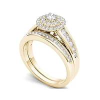 7/8 CT. T.W. Diamond 10K Yellow Gold Halo Bridal Ring Set