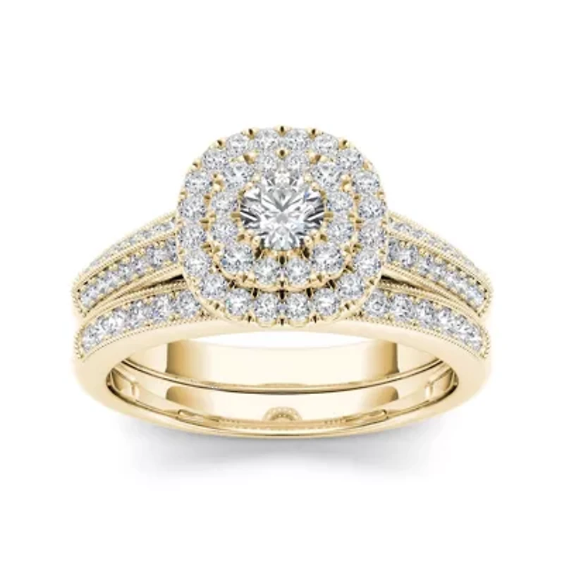7/8 CT. T.W. Diamond 10K Yellow Gold Halo Bridal Ring Set