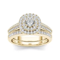 7/8 CT. T.W. Diamond 10K Yellow Gold Halo Bridal Ring Set