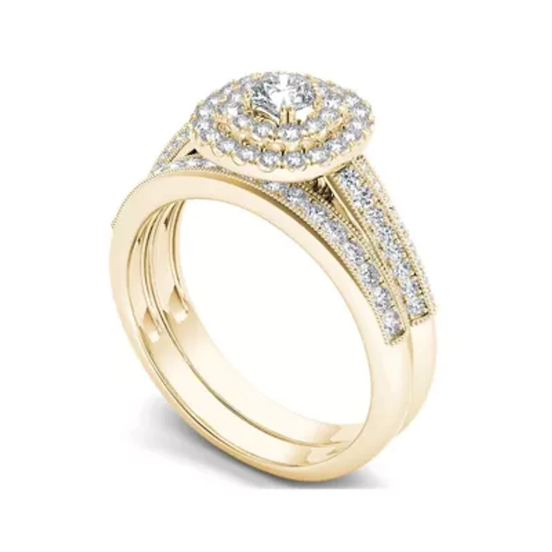 7/8 CT. T.W. Diamond 10K Yellow Gold Halo Bridal Ring Set