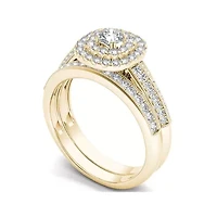 7/8 CT. T.W. Diamond 10K Yellow Gold Halo Bridal Ring Set