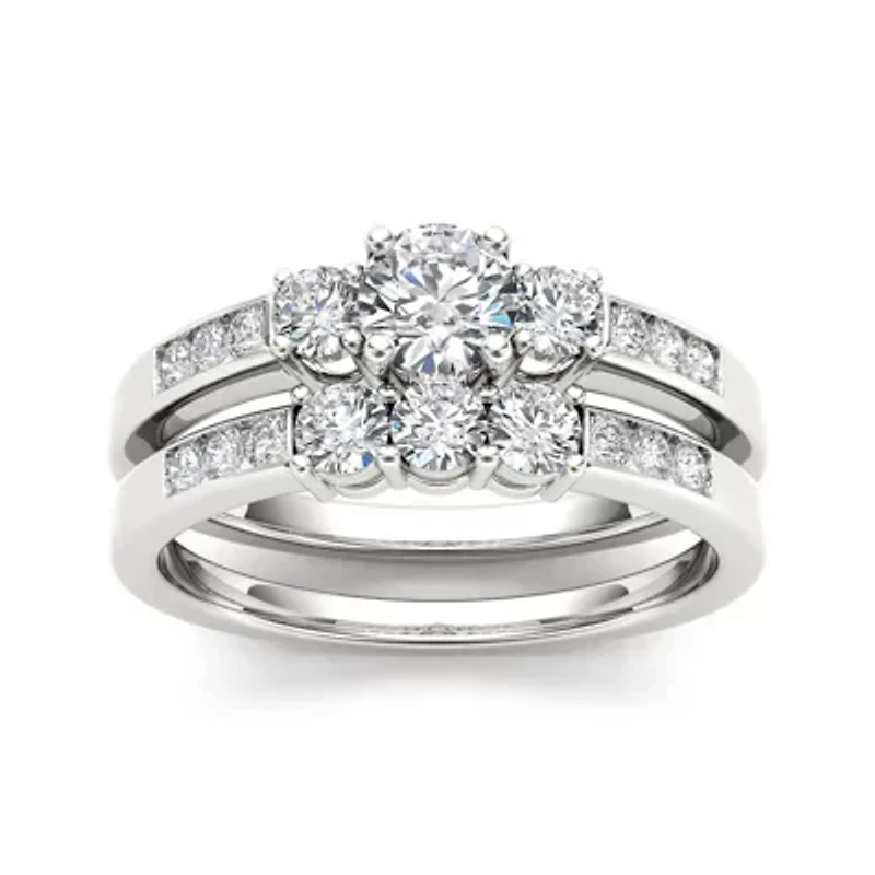 1 CT.T.W. Natural Diamond 14K White Gold Bridal Ring Set
