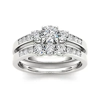 1 CT.T.W. Natural Diamond 14K White Gold Bridal Ring Set