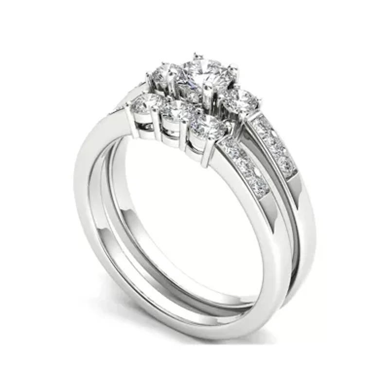 1 CT.T.W. Natural Diamond 14K White Gold Bridal Ring Set