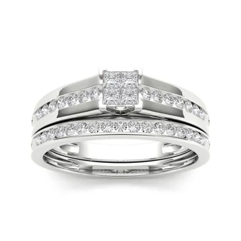 1/2 CT.T.W. Natural Diamond 10K White Gold Bridal Set Ring