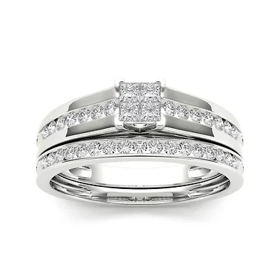 1/2 CT.T.W. Natural Diamond 10K White Gold Bridal Set Ring