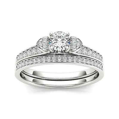 1/2 CT.T.W. Natural Diamond 10K White Gold Bridal Set Ring