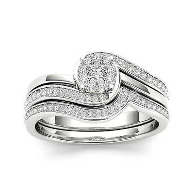 1/2 CT. T.W. Diamond 10K White Gold Swirl Bridal Ring Set