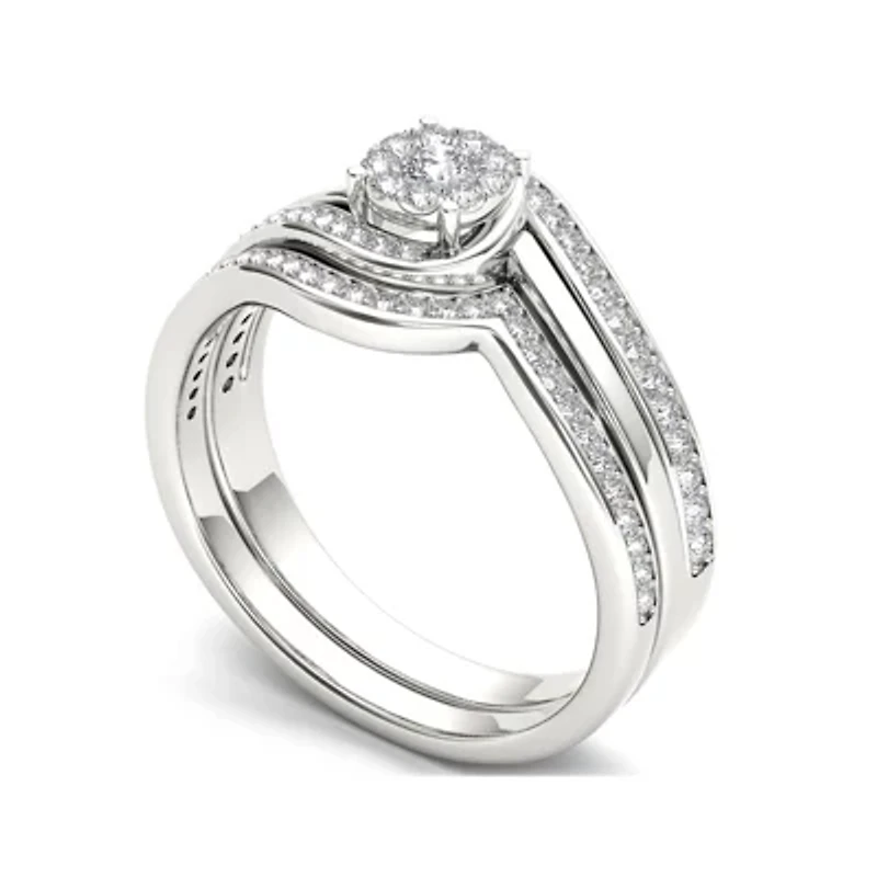 1/2 CT. T.W. Diamond 10K White Gold Swirl Bridal Ring Set
