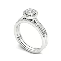 1/2 CT.T.W. Natural Diamond 10K White Gold Halo Bridal Ring Set