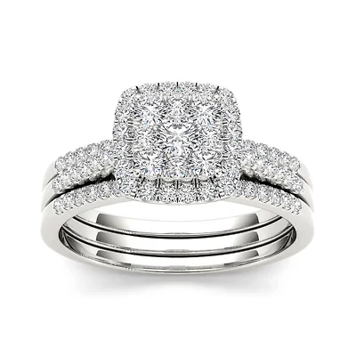 2 CT.T.W. Natural Diamond 10K White Gold Bridal Set