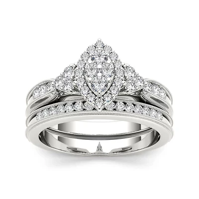 1/ CT.T.W. Natural Diamond 10K White Gold Bridal Ring Set