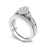 1/ CT.T.W. Natural Diamond 10K White Gold Bridal Ring Set