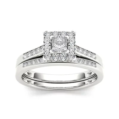 1/2 CT.T.W. Natural Diamond 10K White Gold Bridal Set Ring